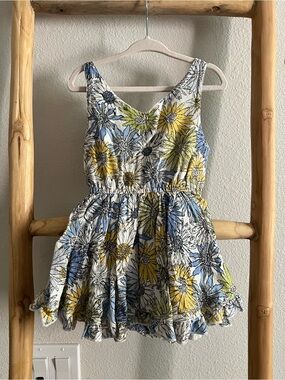 Girls Blue & Yellow Floral Sleeveless Romper